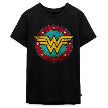 Wonder Woman Logo Distressed Wappen - Teenager Premium Bio T-Shirt - Schwarz - Vorne - AI Model Teenager Male light (155cm)