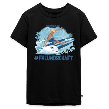 Zoom Der Weiße Delfin Yann Surft Im Meer - Teenager Premium Bio T-Shirt - Schwarz - Vorne - AI Model Teenager Male light (155cm)
