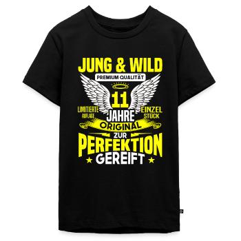 11 Jahre Jung & Wild 11. Geburtstag Geschenk - Teenager Premium Bio T-Shirt - Schwarz - Vorne - AI Model Teenager Male light (155cm)