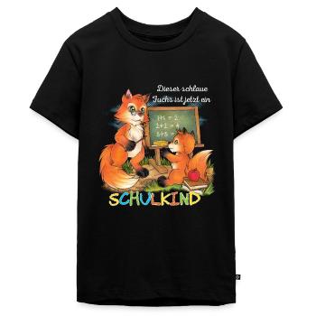 Dieser schlaue Fuchs ist jetzt ein Schulkind! - Teenager Premium Bio T-Shirt - Schwarz - Vorne - AI Model Teenager Male light (155cm)