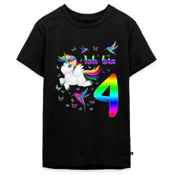 Ich bin 4. Vierter Geburtstag mit Einhorn - Teenager Premium Bio T-Shirt - Schwarz - Vorne - AI Model Teenager Male light (155cm)