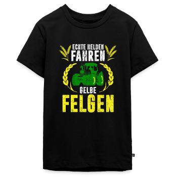Traktor Echte Helden fahren Gelbe Felgen Geschenk - Teenager Premium Bio T-Shirt - Schwarz - Vorne - AI Model Teenager Male light (155cm)