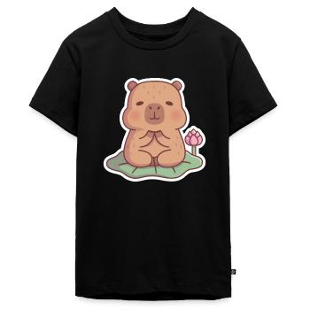 Capybara mignon méditant sur la feuille de Lotus - T-shirt Premium bio Ado - noir - Devant - AI Model Teenager Male light (155cm)