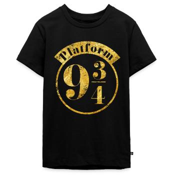 Harry Potter Platform 9 3/4 Gold - Teenager Premium Bio T-Shirt - Schwarz - Vorne - AI Model Teenager Male light (155cm)