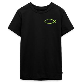 Ichtus poisson pomme vert - T-shirt Premium bio Ado - noir - Devant - AI Model Teenager Male light (155cm)