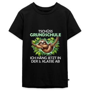 Tschüss Grundschule Hallo 5 Klasse Faultier - Teenager Premium Bio T-Shirt - Schwarz - Vorne - AI Model Teenager Male light (155cm)