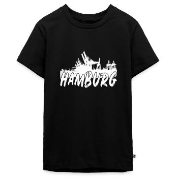 Hamburg Hafen - Teenager Premium Bio T-Shirt - Schwarz - Vorne - AI Model Teenager Male light (155cm)