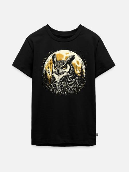Uhu mit Vollmond - Teenager Premium Bio T-Shirt - Schwarz