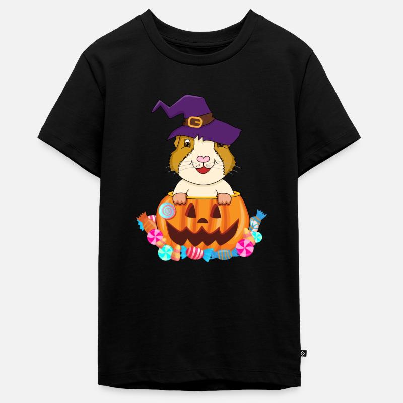 Mignon cochon d’Inde Citrouille Halloween - T-shirt Premium bio Ado - noir
