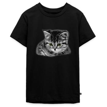 Katze - grüne Augen - Teenager Premium Bio T-Shirt - Schwarz - Vorne - AI Model Teenager Male light (155cm)
