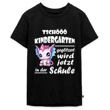 Einschulung Schulkind Drache - Teenager Premium Bio T-Shirt - Schwarz - Vorne - AI Model Teenager Male light (155cm)