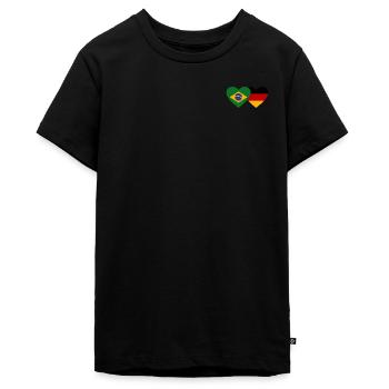 Brasilien Deutschland Flagge Herz - Teenager Premium Bio T-Shirt - Schwarz - Vorne - AI Model Teenager Male light (155cm)