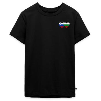 Slovenia Bulgaria Flag Heart - Teenager Premium Organic T-Shirt - black - Front - AI Model Teenager Male light (155cm)
