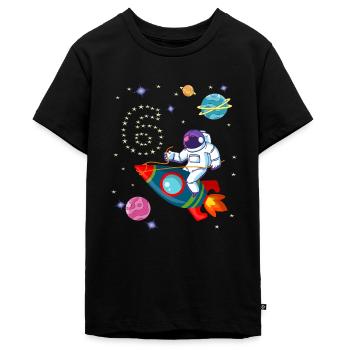 Rakete Astronaut 6 Jahre 6. Geburtstag Weltraum - Teenager Premium Bio T-Shirt - Schwarz - Vorne - AI Model Teenager Male light (155cm)
