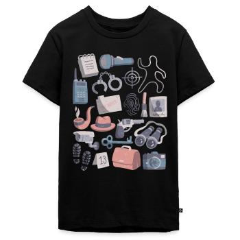 Detektiv Doodle Spur Beweise Detektei Fall - Teenager Premium Bio T-Shirt - Schwarz - Vorne - AI Model Teenager Male light (155cm)