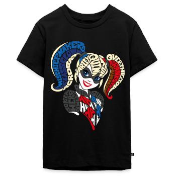 DC Super Hero Girls Harley Quinn Typografie - Teenager Premium Bio T-Shirt - Schwarz - Vorne - AI Model Teenager Male light (155cm)