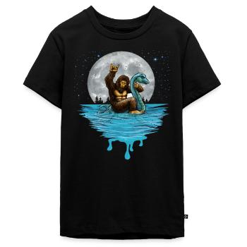 Sasquatch Rides Loch Ness Monster Nessie Bigfoot - Teenager Premium Organic T-Shirt - black - Front - AI Model Teenager Male light (155cm)
