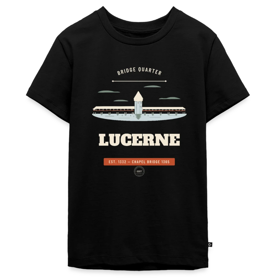 Lucerne-märke på en teenager premium organic t-shirt, black
