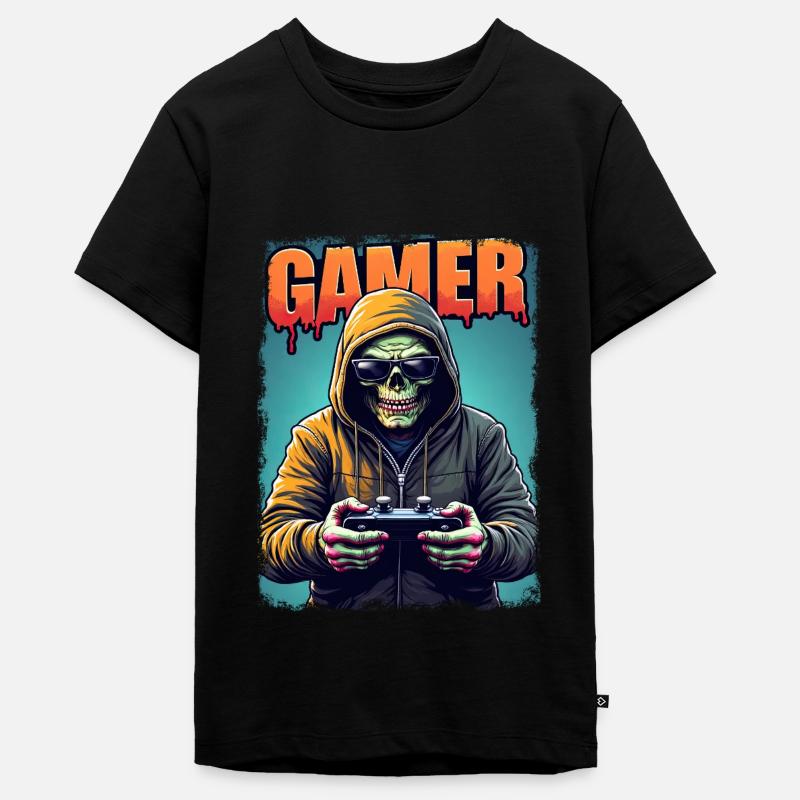 Zombie Gamer con cappuccio e controller - Maglietta ecologica premium da ragazzi - nero