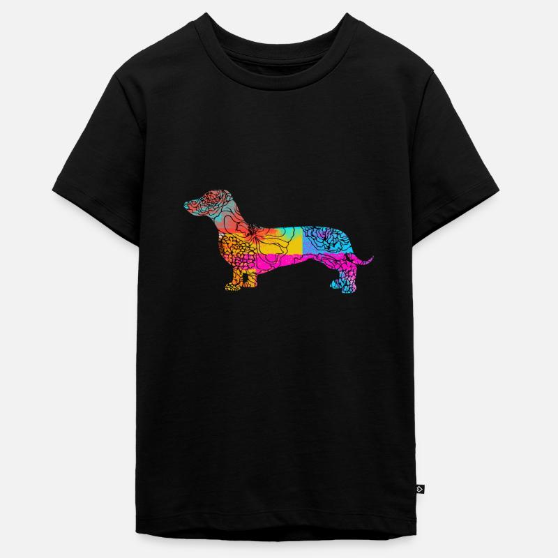 Teckel Dachshund Flowers - T-shirt Premium bio Ado - noir