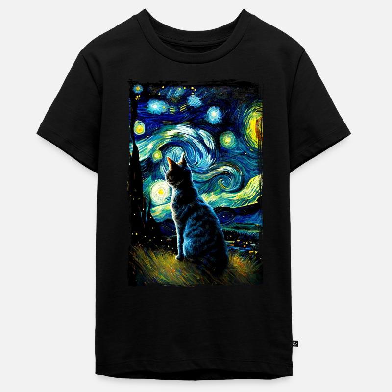 Chat de nuit étoilé Le chat de van gogh Parodie drôle - T-shirt Premium bio Ado - noir