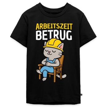 Arbeitszeitbetrug Katze - Teenager Premium Bio T-Shirt - Schwarz - Vorne - AI Model Teenager Male light (155cm)