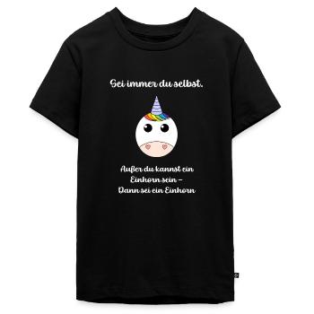Sei ein Einhorn - Teenager Premium Bio T-Shirt - Schwarz - Vorne - AI Model Teenager Male light (155cm)