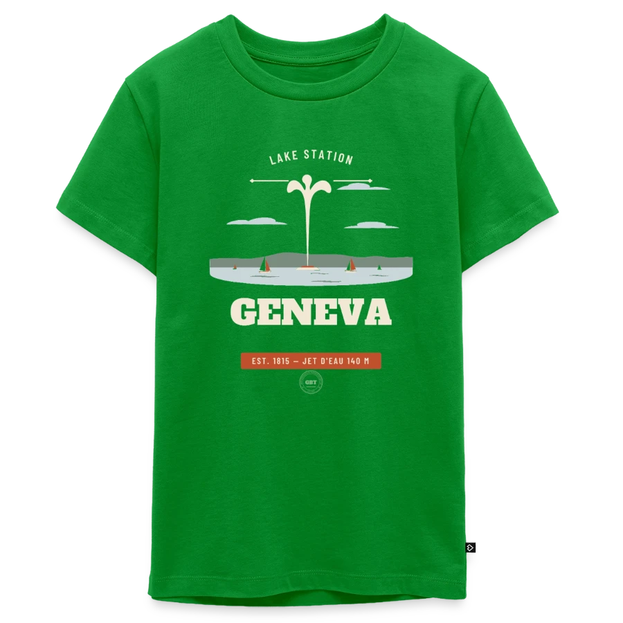 Geneva badge on a teenager premium organic t-shirt, green