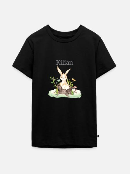 Animal forestier Cerf Lièvre Hérisson Fleurs Nom Kilian - T-shirt Premium bio Ado - noir