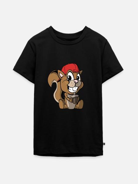 Niedliches Eichhörnchen mit Haselnuss - Teenager Premium Bio T-Shirt - Schwarz