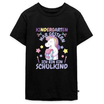 Ich bin ein Schulkind Einhorn - Teenager Premium Bio T-Shirt - Schwarz - Vorne - AI Model Teenager Male light (155cm)