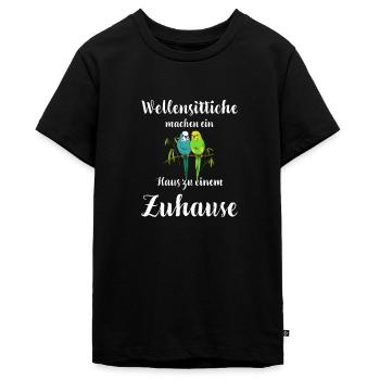Wellensittich I Sittich Vogel Budgie Motiv für - Teenager Premium Bio T-Shirt - Schwarz - Vorne - AI Model Teenager Male light (155cm)