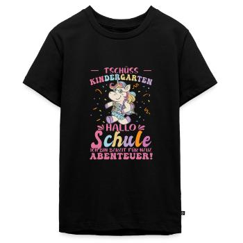 Tschüss Kindergarten Einhorn - Teenager Premium Bio T-Shirt - Schwarz - Vorne - AI Model Teenager Male light (155cm)