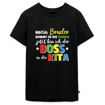 mein bruder kommt in die schule Chef in der Kita - Teenager Premium Bio T-Shirt - Schwarz - Vorne - AI Model Teenager Male light (155cm)