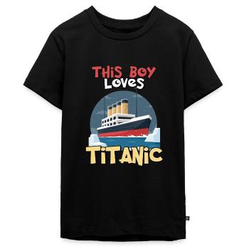 Titanic Ship, This Boy Loves the RMS Titanic - Teenager Premium Organic T-Shirt - black - Front - AI Model Teenager Male light (155cm)