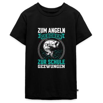 Zum Angeln geboren zur Schule gezwungen Angler - Teenager Premium Bio T-Shirt - Schwarz - Vorne - AI Model Teenager Male light (155cm)