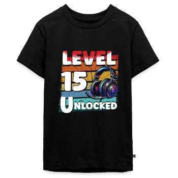 Gaming Geburtstag Level 15 freigeschaltet Zocker - Teenager Premium Bio T-Shirt - Schwarz - Vorne - AI Model Teenager Male light (155cm)