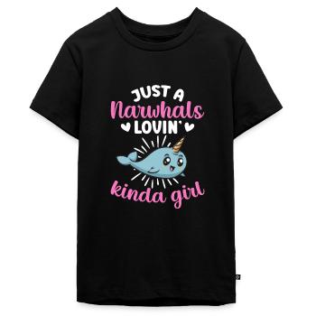 Narwal Einhornwal - Teenager Premium Bio T-Shirt - Schwarz - Vorne - AI Model Teenager Male light (155cm)