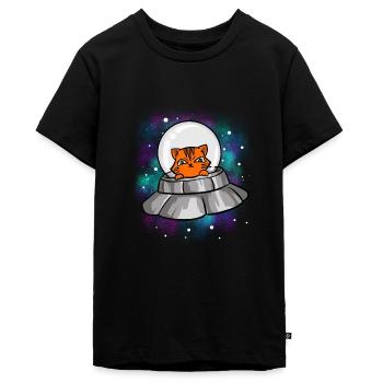 Alien UFO Katze T-Shirt Niedliche Katze Außerirdische - Teenager Premium Bio T-Shirt - Schwarz - Vorne - AI Model Teenager Male light (155cm)