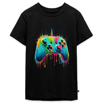 Manette de jeu colorée - T-shirt Premium bio Ado - noir - Devant - AI Model Teenager Male light (155cm)