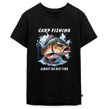 CARP FISHING ALWAYS THE BEST TIME - Teenager Premium Organic T-Shirt - black - Front - AI Model Teenager Male light (155cm)