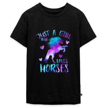 Just a girl who loves horses - Teenager Premium Organic T-Shirt - black - Front - AI Model Teenager Male light (155cm)