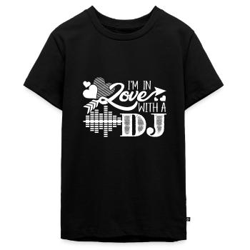 DJ Ik ben verliefd op een DJ - Tieners Premium Bio T-shirt - zwart - Voor - AI Model Teenager Male light (155cm)
