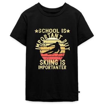 School Is Important Skiing Importanter Ski Winter - Teenager Premium Organic T-Shirt - black - Front - AI Model Teenager Male light (155cm)