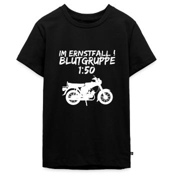 Blutgruppe 1:50 Ostalgie Moped Motorrad DDR Simmi - Teenager Premium Bio T-Shirt - Schwarz - Vorne - AI Model Teenager Male light (155cm)