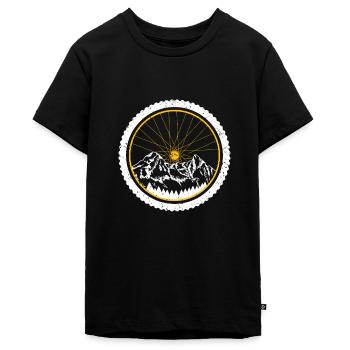 Mountainbike Reifen Landschaft Berg Wald Radfahrer - Teenager Premium Bio T-Shirt - Schwarz - Vorne - AI Model Teenager Male light (155cm)