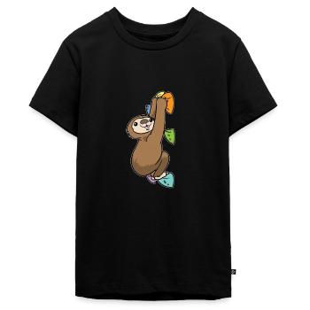 Faultier Bouldern Klettern Boulderer - Teenager Premium Bio T-Shirt - Schwarz - Vorne - AI Model Teenager Male light (155cm)