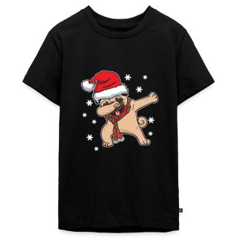 Mops Hund Weihnachten Lustig Dabbing Geschenk - Teenager Premium Bio T-Shirt - Schwarz - Vorne - AI Model Teenager Male light (155cm)