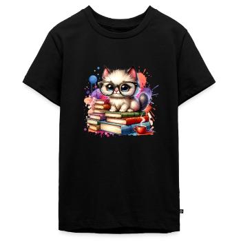 Lesen Ist Mein Hobby Niedlicher Katzenliebhaber - Teenager Premium Bio T-Shirt - Schwarz - Vorne - AI Model Teenager Male light (155cm)