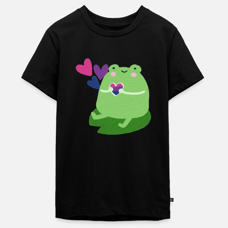 Grenouille douce avec des couleurs de drapeau de fierté bisexuelle - T-shirt Premium bio Ado - noir